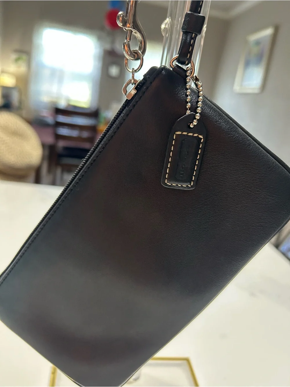 Coach Black Leather Clutch Wristlet with Front Buckle Pocket